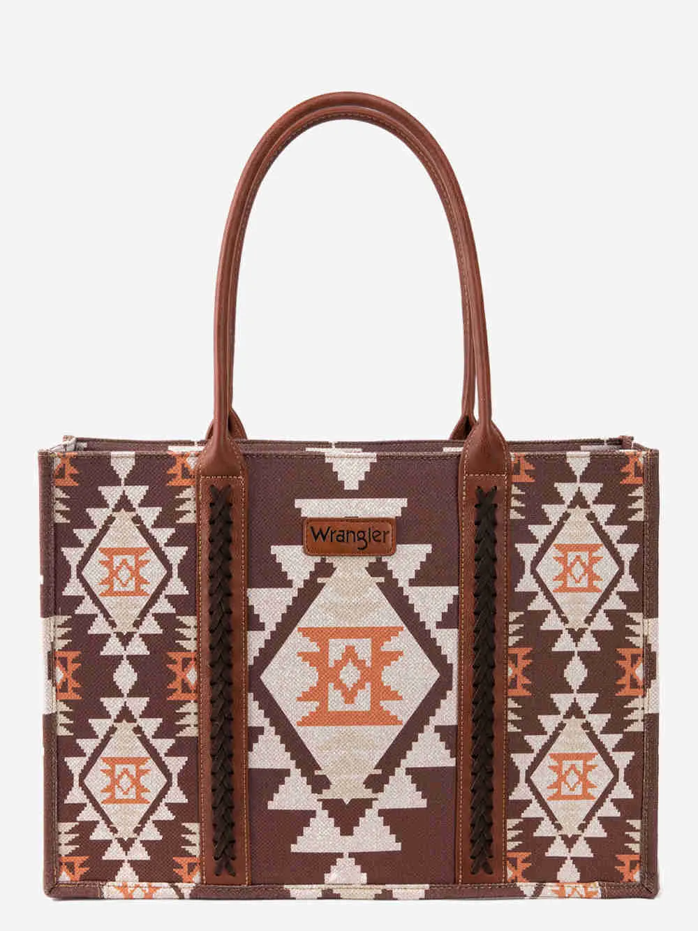 WG2203-8119 Wrangler Southwestern Pattern Dual Sided Print Canvas Wide Tote  Coffee