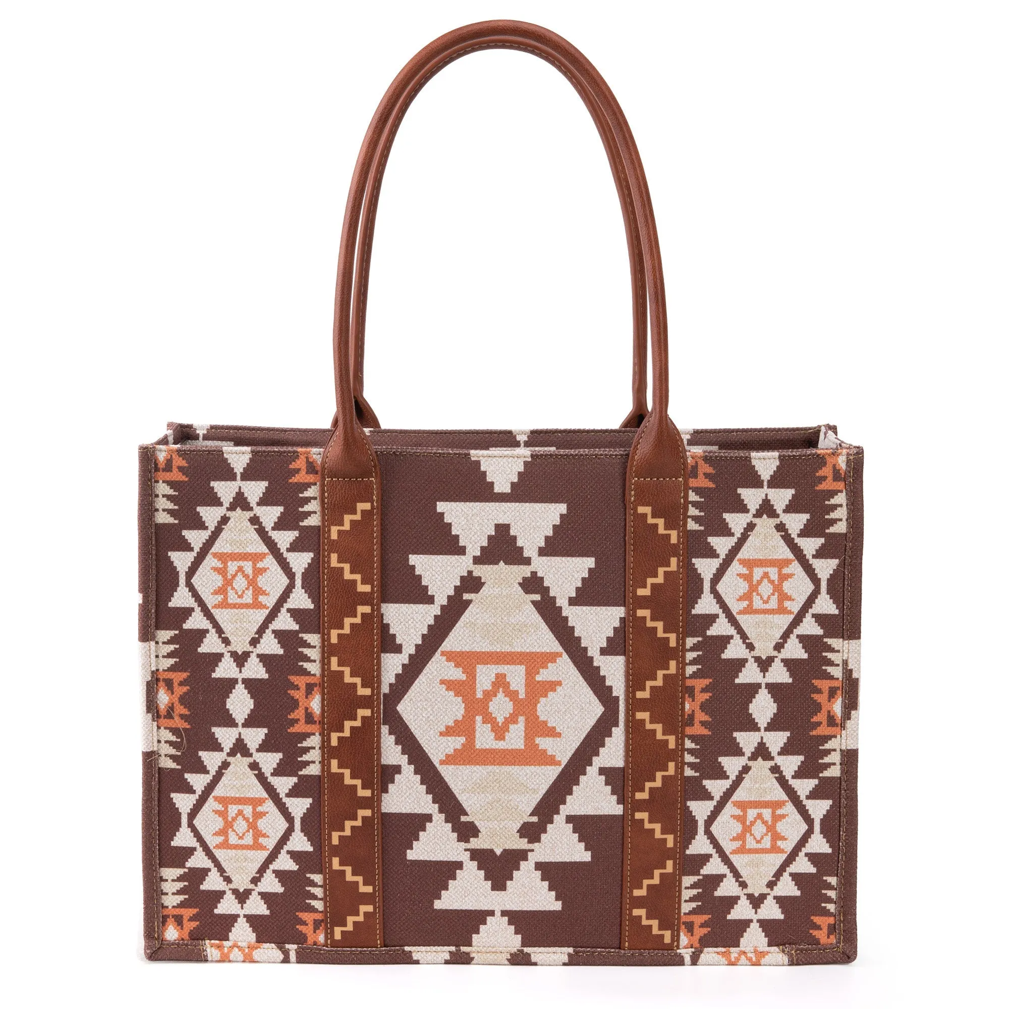 WG2203-8119 Wrangler Southwestern Pattern Dual Sided Print Canvas Wide Tote  Coffee