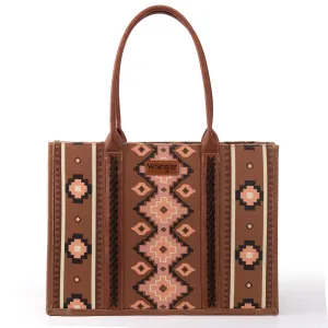 WG2203-8119 Wrangler Southwestern Pattern Dual Sided Print Canvas Wide Tote Dark Brown