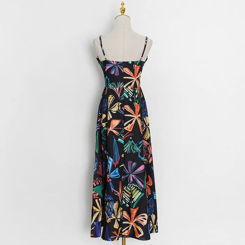 Women Chiffon Beach Print Maxi Dress