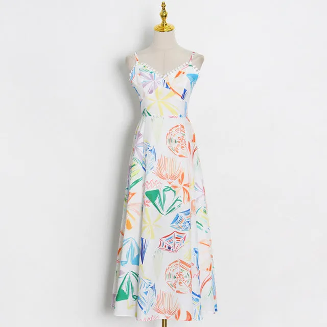 Women Chiffon Beach Print Maxi Dress