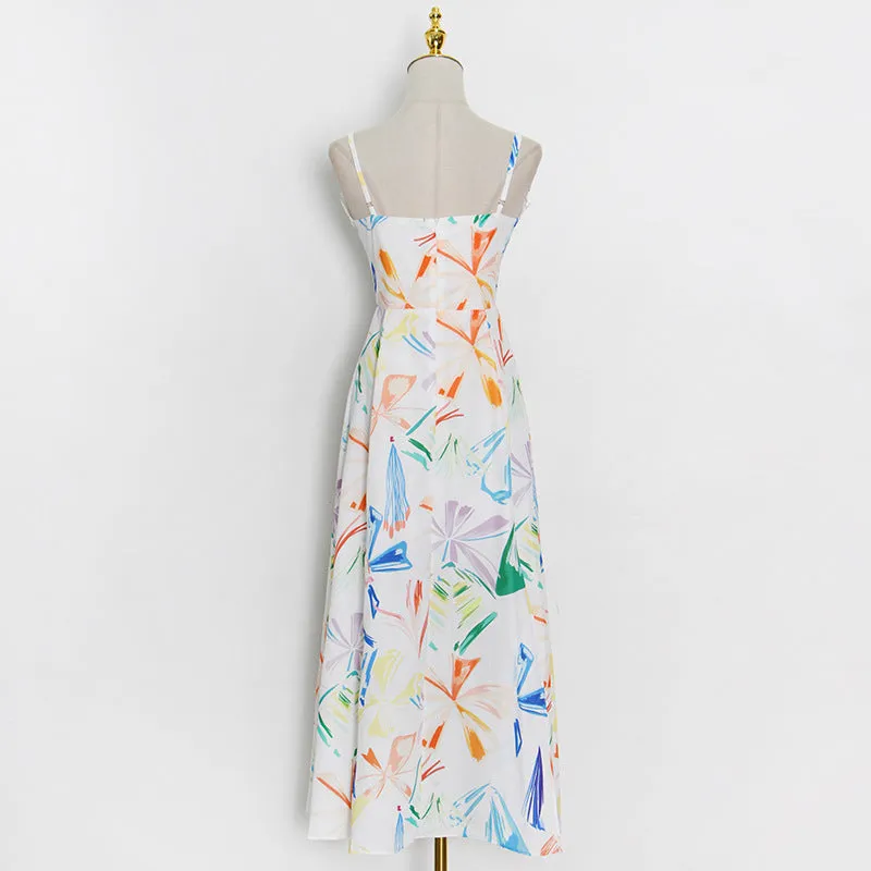 Women Chiffon Beach Print Maxi Dress