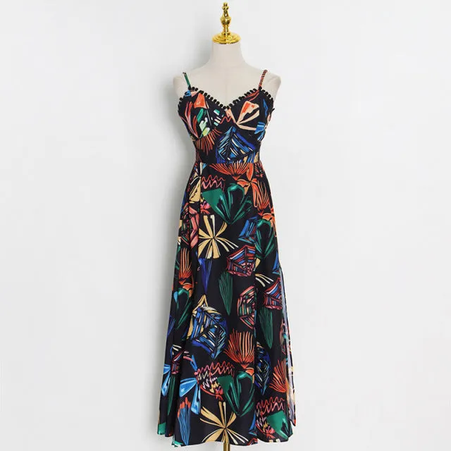 Women Chiffon Beach Print Maxi Dress