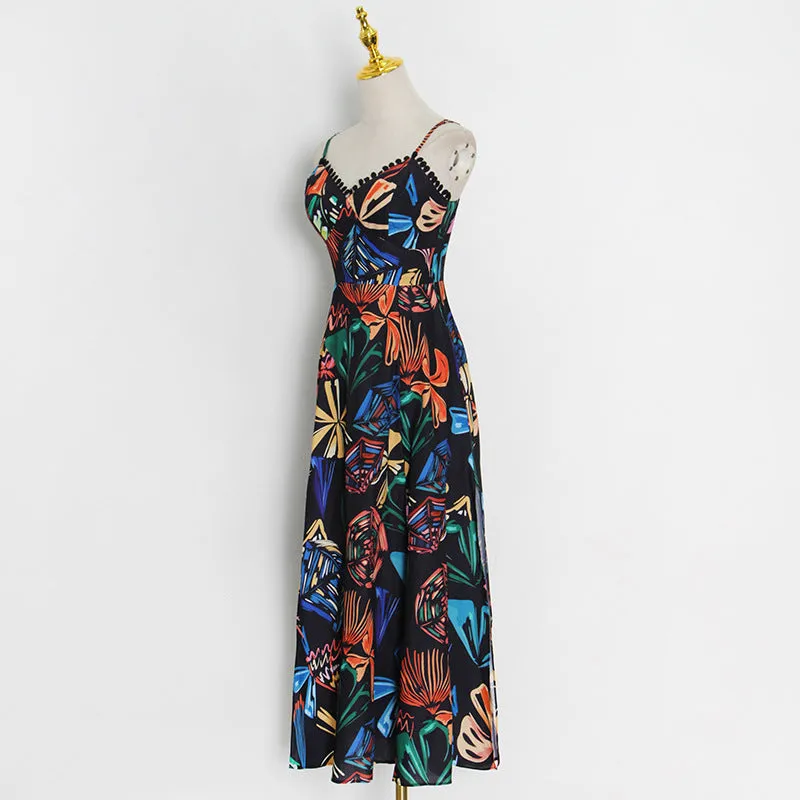Women Chiffon Beach Print Maxi Dress