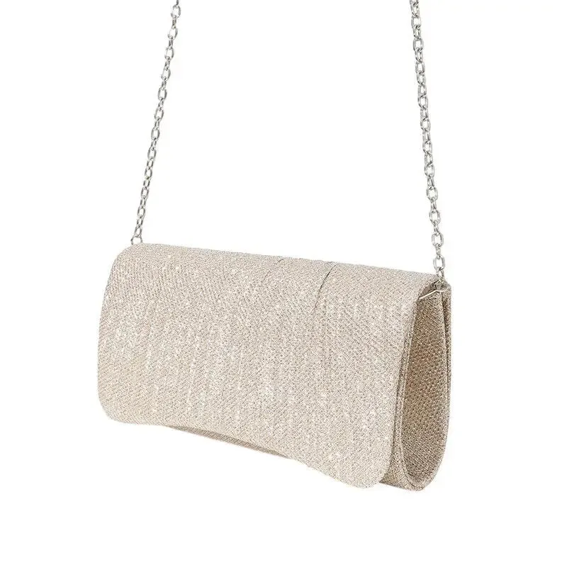 Women Lady Female Silver Evening Dinner Clutch Shiny Elegant Bag Shoulder Bag Handbag Glitter Purse Party Wedding Handheld Bag