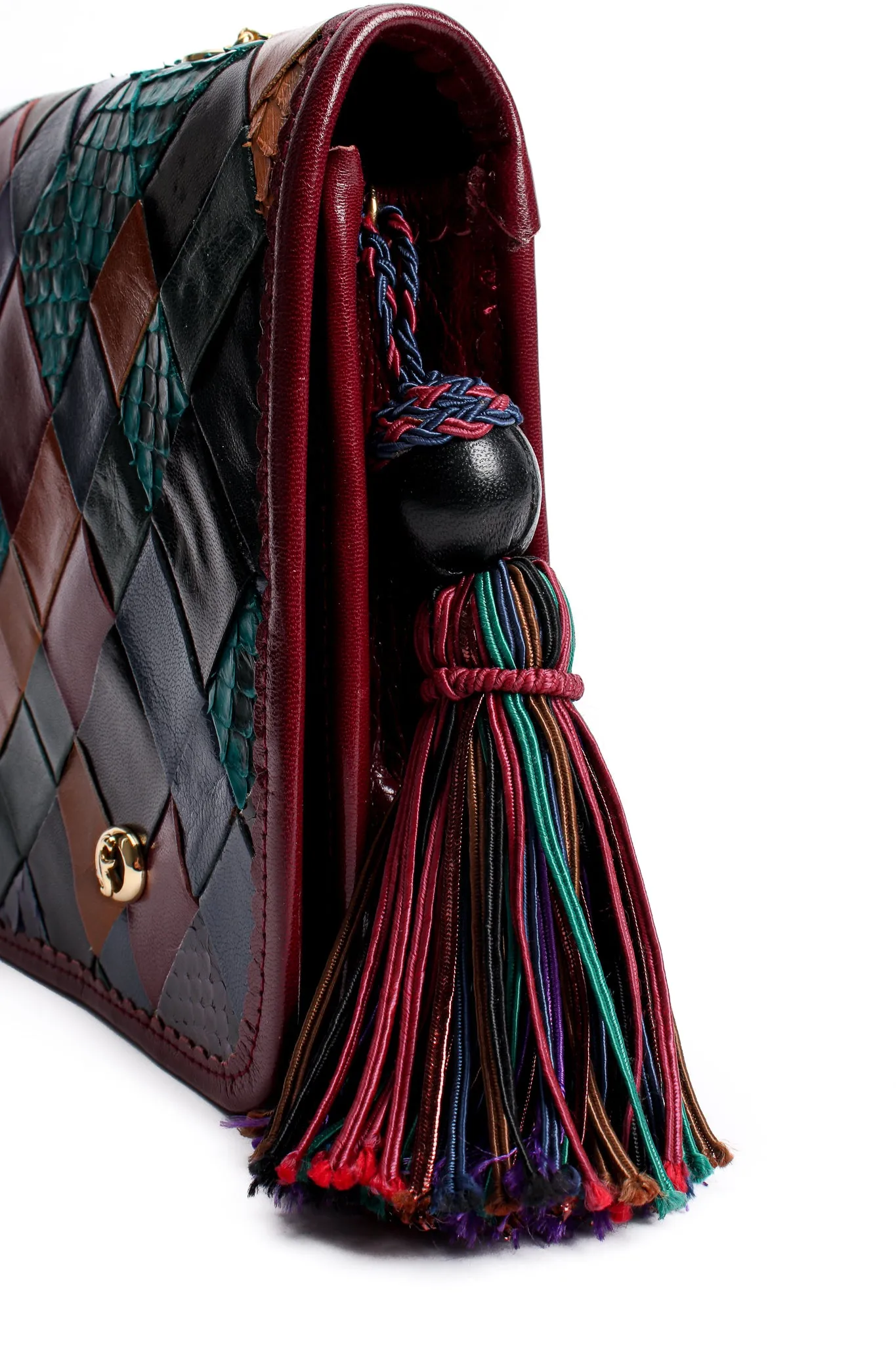 Woven Leather & Snakeskin Tassel Bag