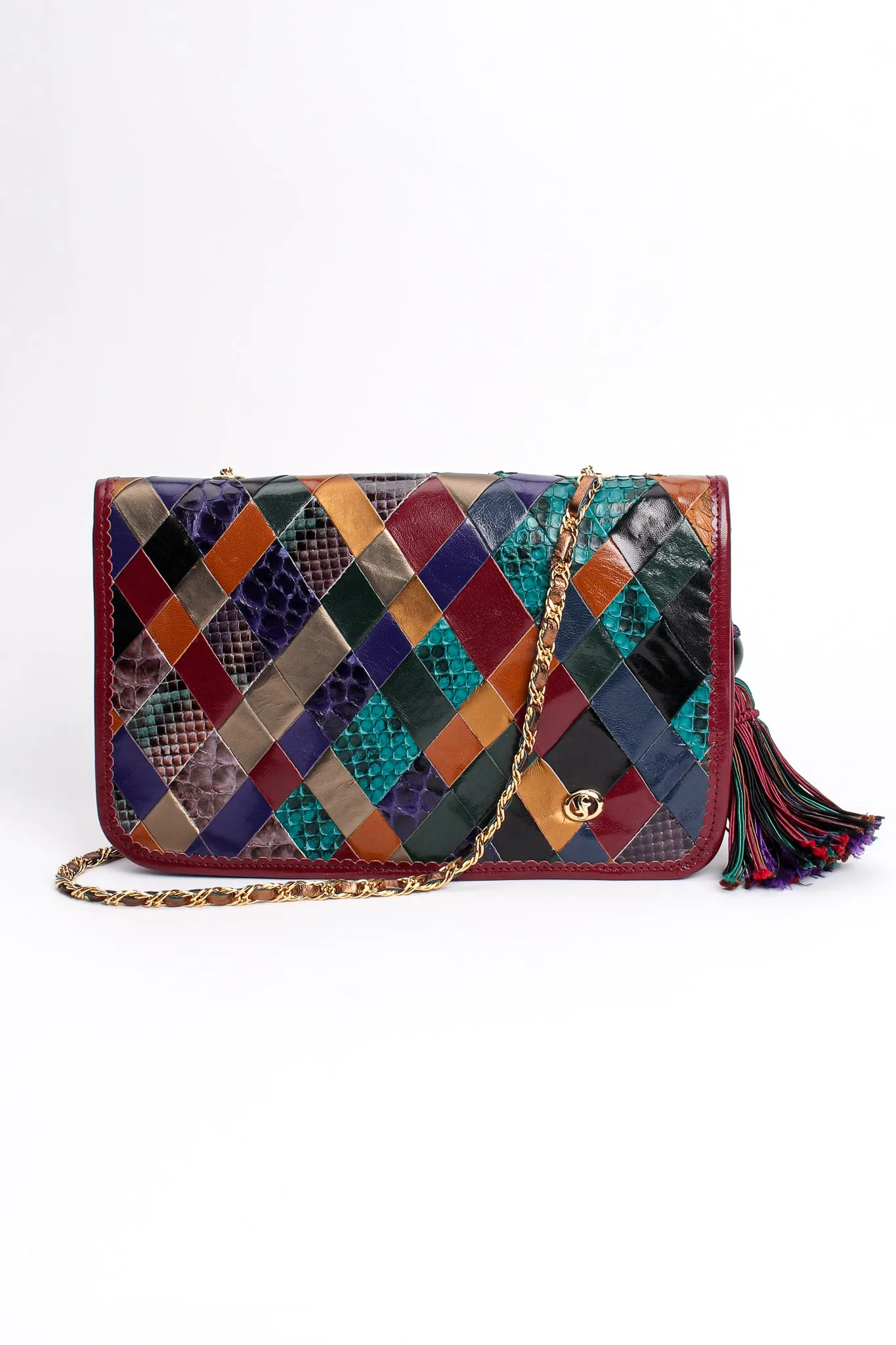 Woven Leather & Snakeskin Tassel Bag