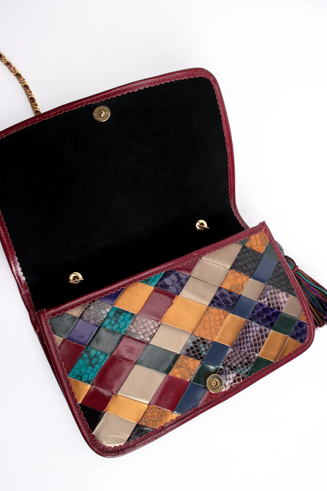 Woven Leather & Snakeskin Tassel Bag