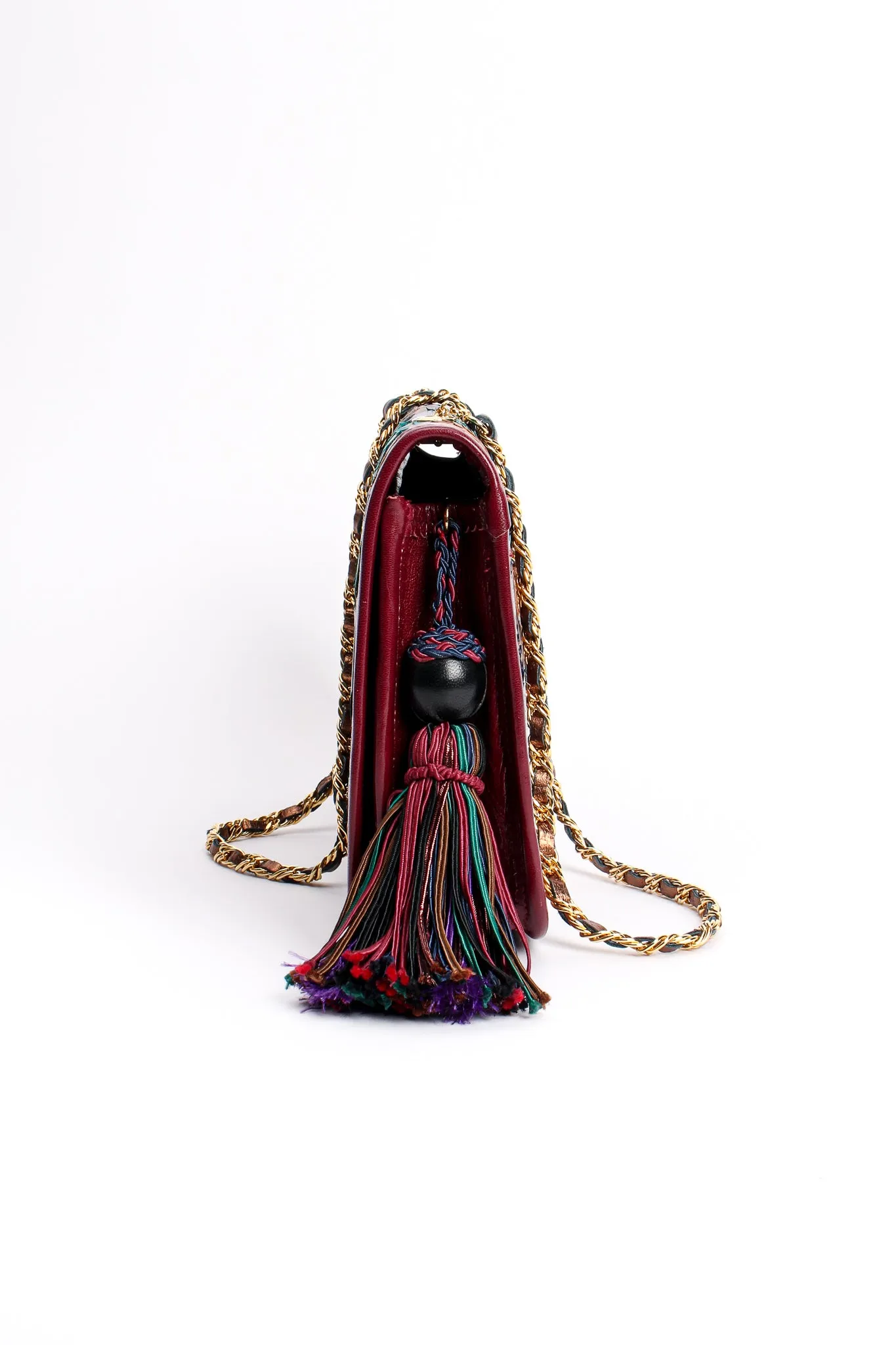 Woven Leather & Snakeskin Tassel Bag