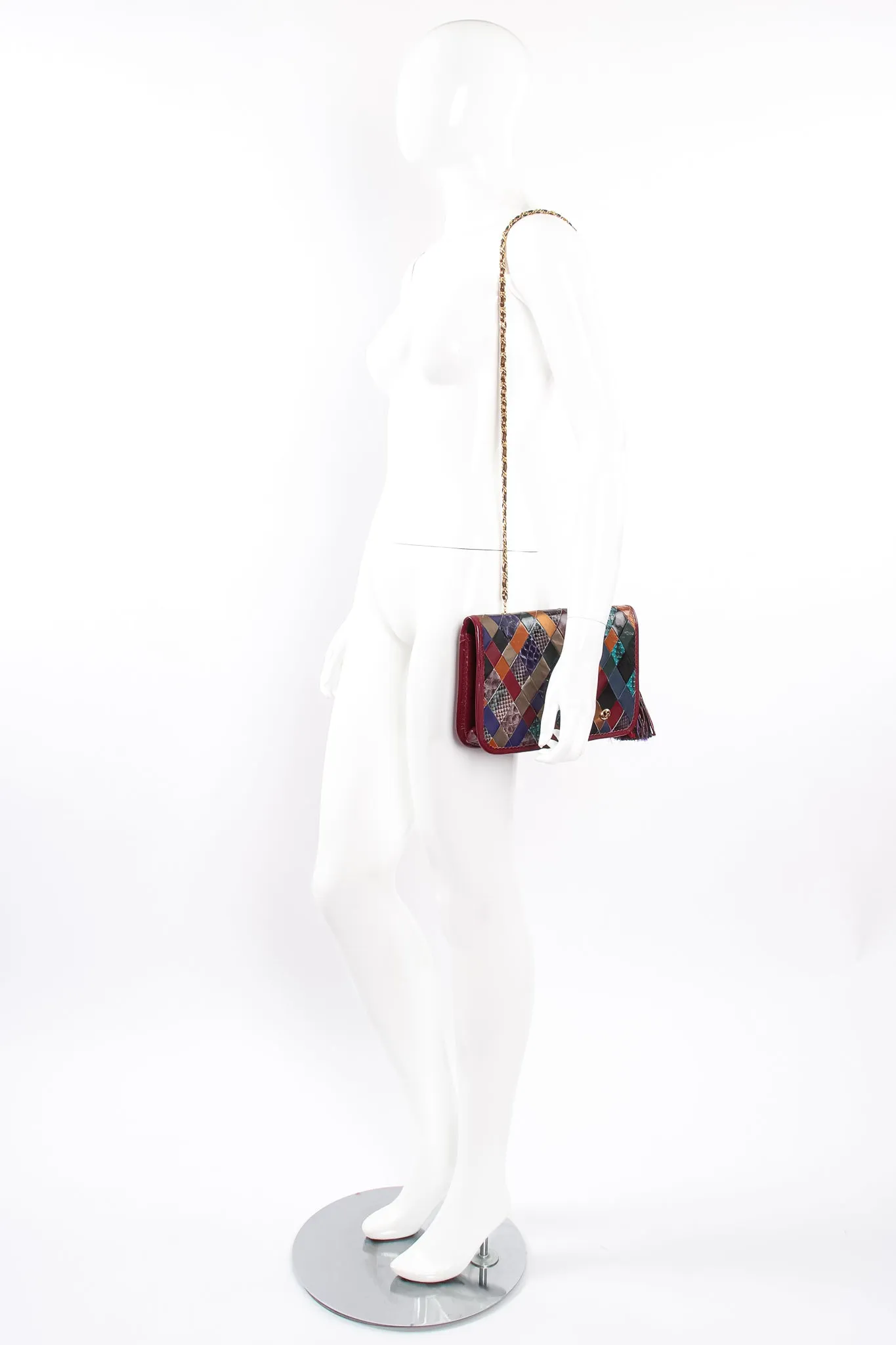 Woven Leather & Snakeskin Tassel Bag