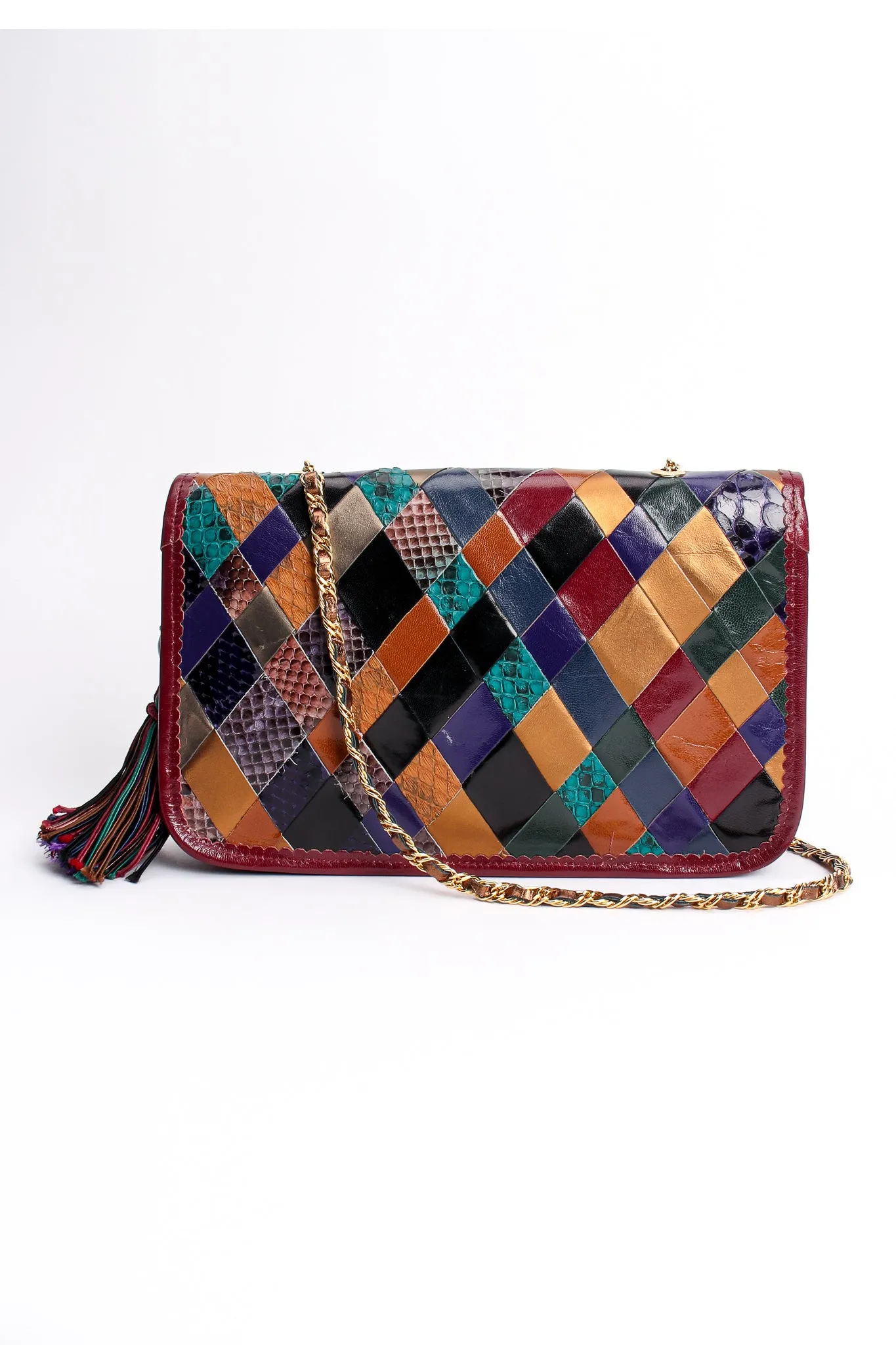 Woven Leather & Snakeskin Tassel Bag