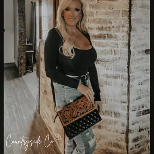 Wyoming Quilted Leather Purse  With Tooled Leather