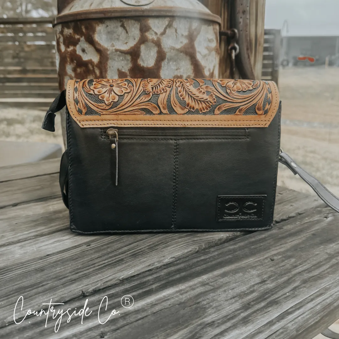 Wyoming Quilted Leather Purse  With Tooled Leather