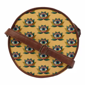 Yellow Eye Printed Round Sling Bag