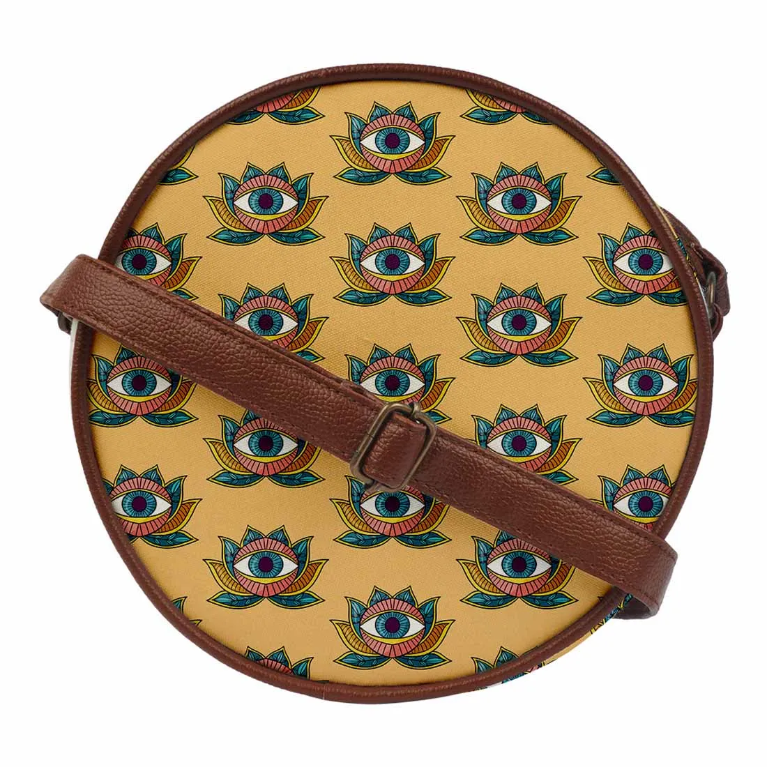 Yellow Eye Printed Round Sling Bag