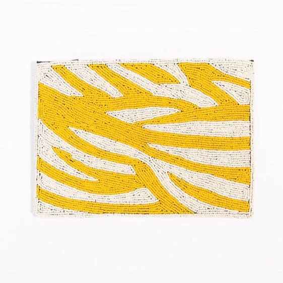 Yellow Zebra Striped Beaded Clutch