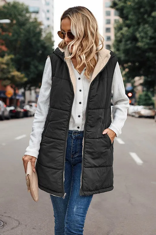 Zipper Front Reversible Hoodie Vest