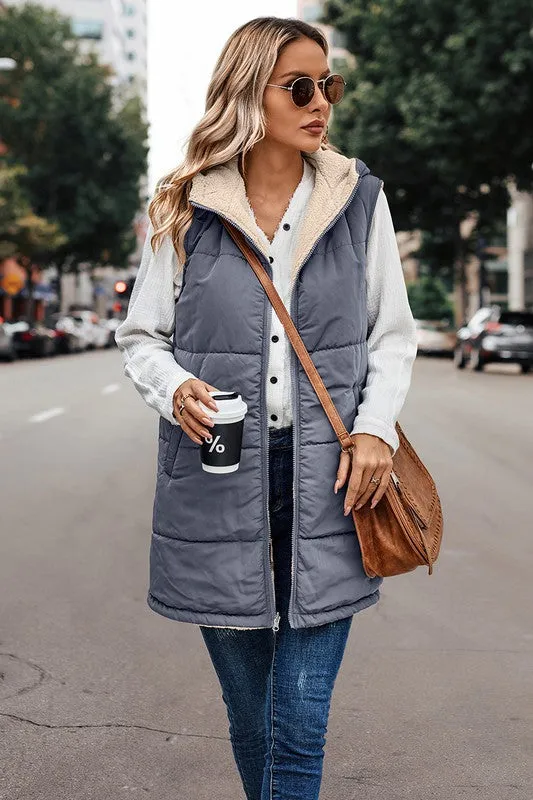 Zipper Front Reversible Hoodie Vest