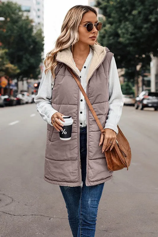Zipper Front Reversible Hoodie Vest