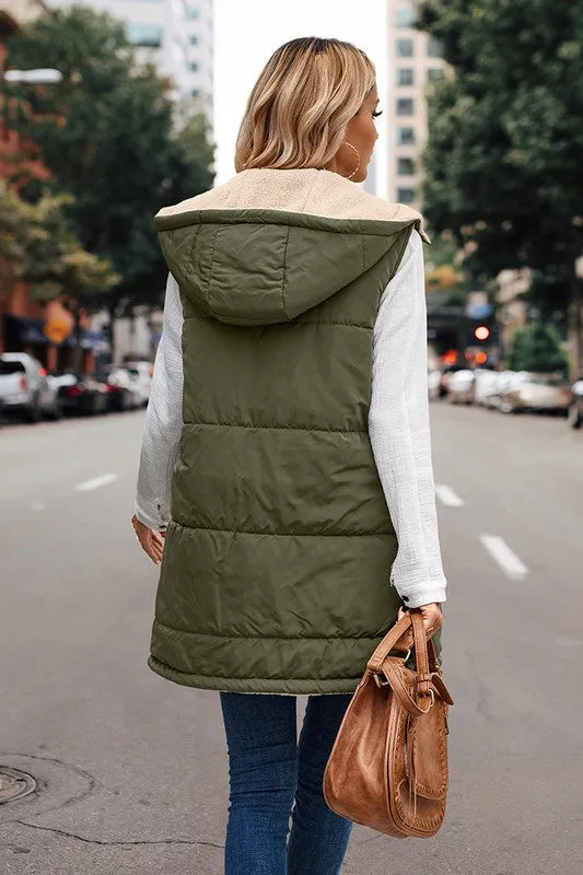 Zipper Front Reversible Hoodie Vest