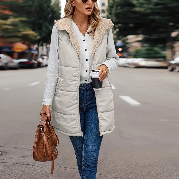 Zipper Front Reversible Hoodie Vest