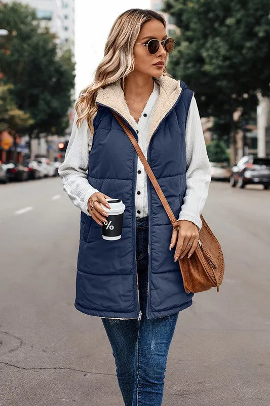 Zipper Front Reversible Hoodie Vest