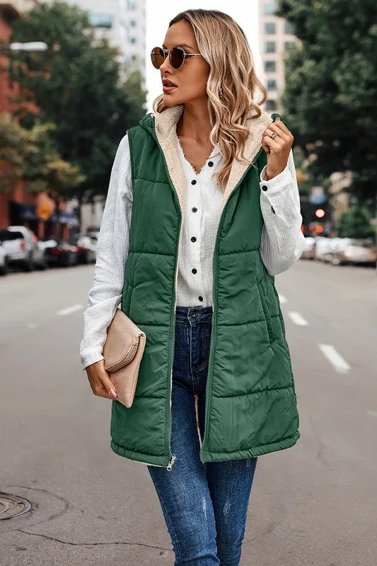 Zipper Front Reversible Hoodie Vest
