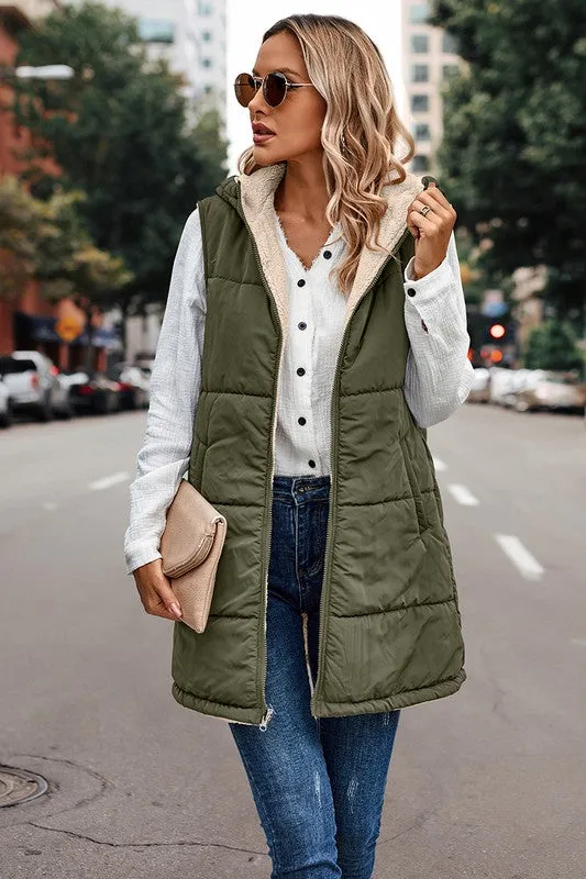 Zipper Front Reversible Hoodie Vest