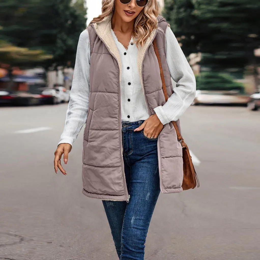 Zipper Front Reversible Hoodie Vest